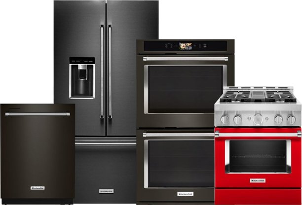 Refrigerator, range, double wall oven, dishwasher