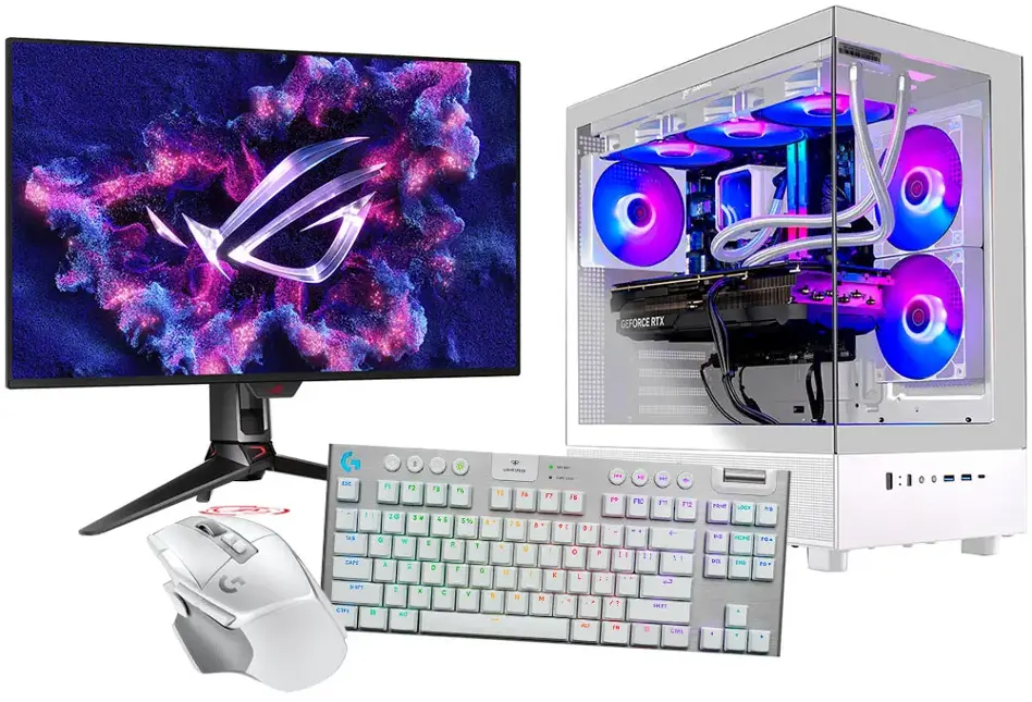 Monitor, desktop, keyboard, mouse
