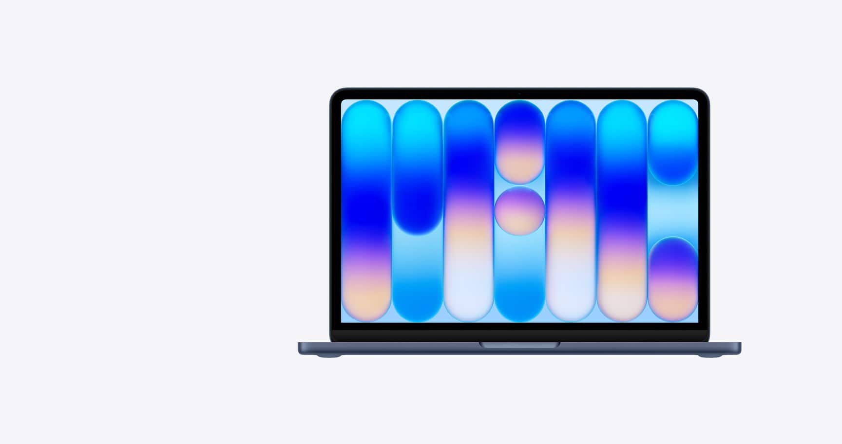 MacBook Neo, open, indigo color, colorful abstract wallpaper