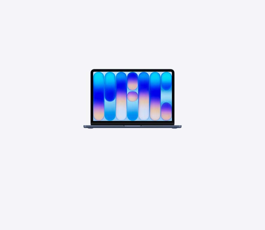 MacBook Neo, open, indigo color, colorful abstract wallpaper