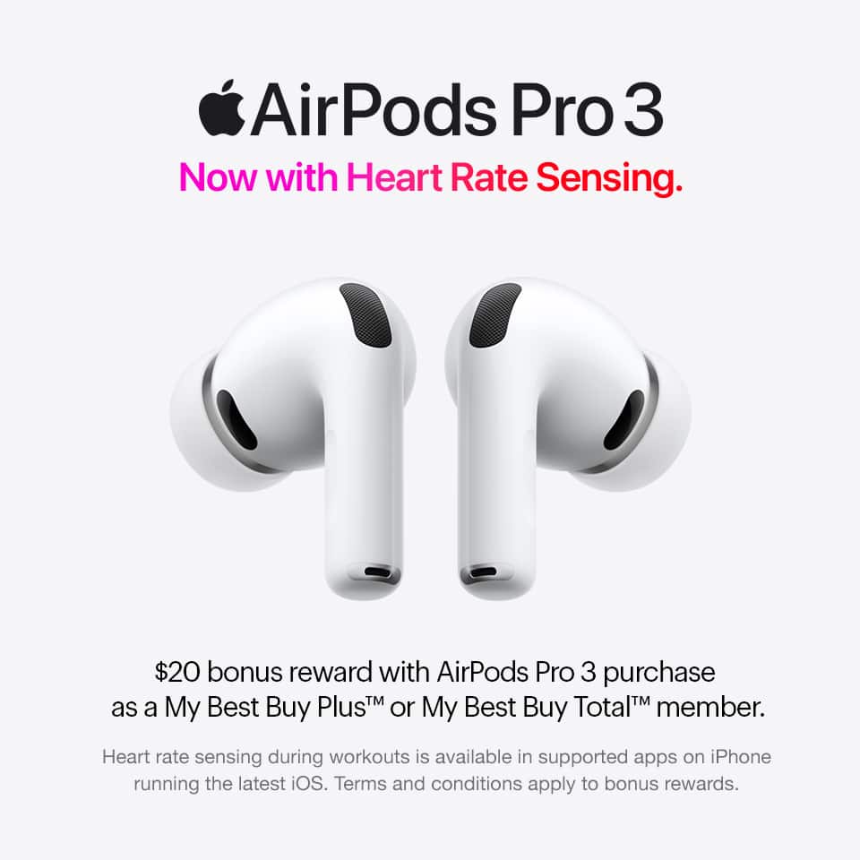 $20 bonus reward with AirPods Pro 3 purchase as a My Best Buy Plus™ or My Best Buy Total™ member.