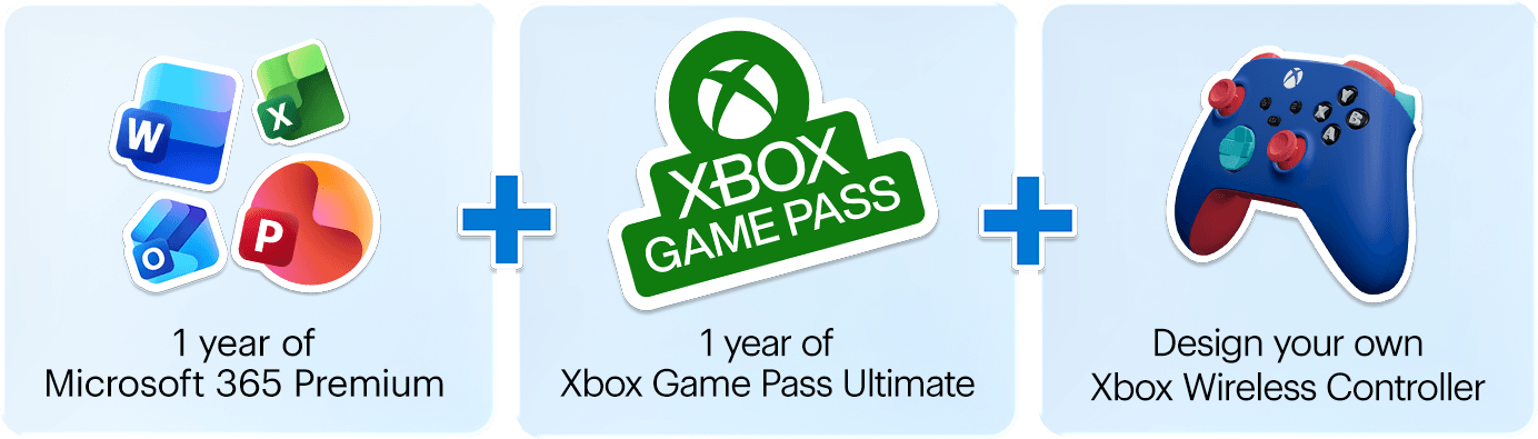 1 year of Microsoft 365 Premium plus 1 year of Xbox Game Pass Ultimate plus Design your own Xbox wireless controller
