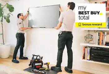 Geek Squad Agents installing television. My Best Buy Total. Bonus Reward.