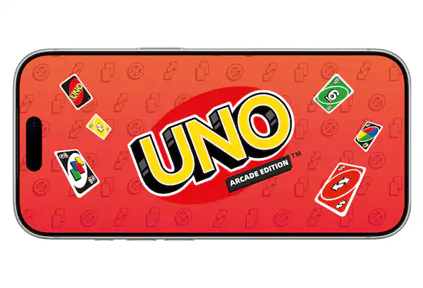 UNO Arcade Edition displayed on a phone with UNO game cards