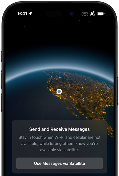 Showing the user's GPS location and messaging via Satellite feature on iPhone 16 Pro