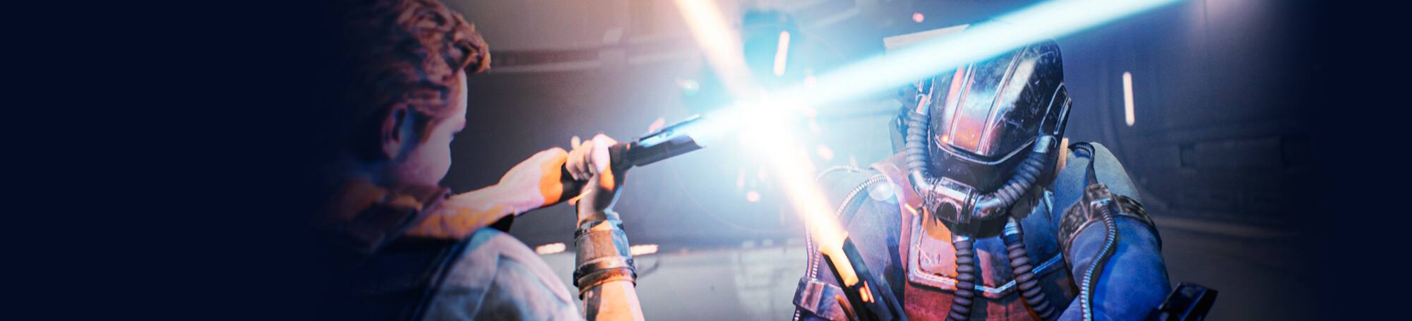 Men in lightsaber battle