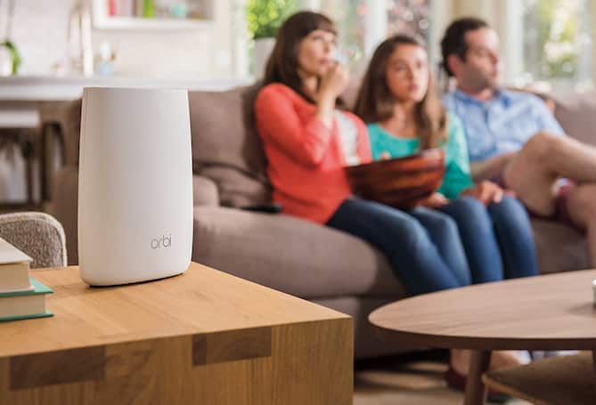 Mesh Wi-Fi with family on a couch