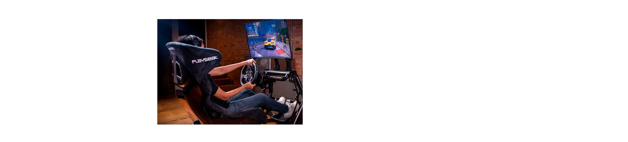 Man playing a driving video game