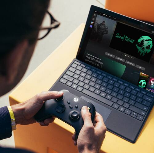 Person playing video games on laptop