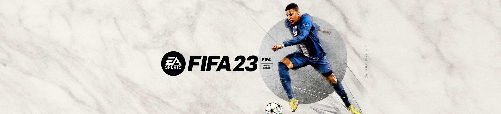 Soccer player Kylian Mbappé. EA Sports. FIFA 23. Official licensed product.