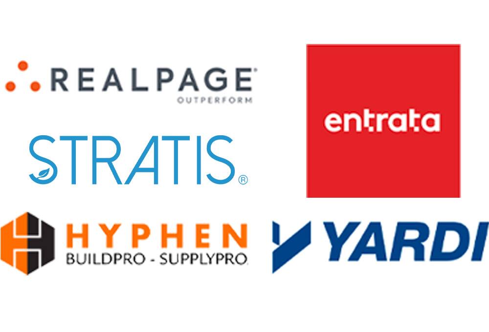 Company logos: Realpage. Entrata. Stratis. Hyphen. Yardi.