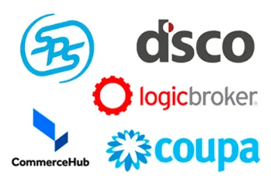 SAP logo, dsco logo, commercialHub logo, logicbroker logo, coupa logo