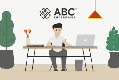 Person at desk illustration.  