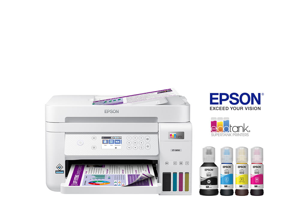 Epson EcoTank printer and ink bottles