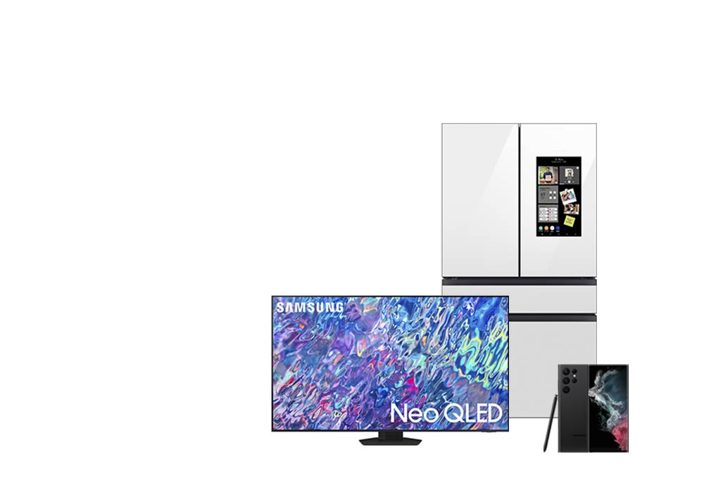 Samsung TV, refrigerator, and cell phone