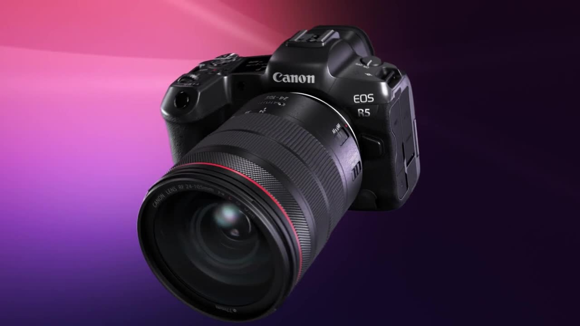 Canon EOS R5 Full Frame Mirrorless Camera with RF 24-105mm STM Lens,  Accessories including: 2X 64GB Memory Cards, LED Video Light, Microphone,  Extra Battery, Case & More 