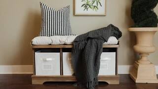 42 Modern Farmhouse Entryway Storage Bench - Grey Wash