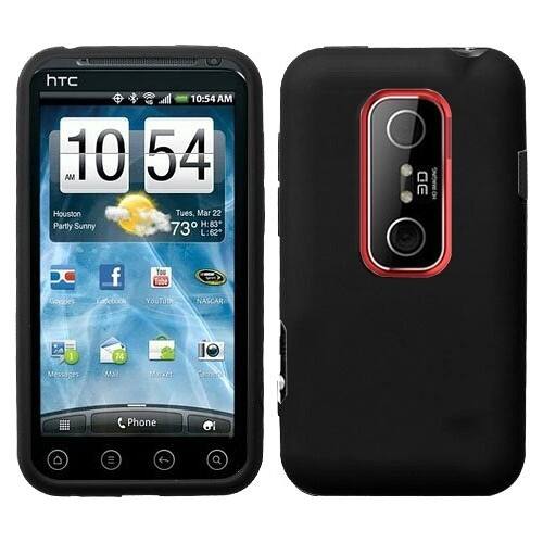 Front Standard. Fosmon - Silicone Skin Soft Case for HTC EVO 3D - Black.