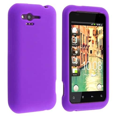 Front Standard. eForCity - Silicone Skin Case Compatible With HTC Rhyme - Purple.