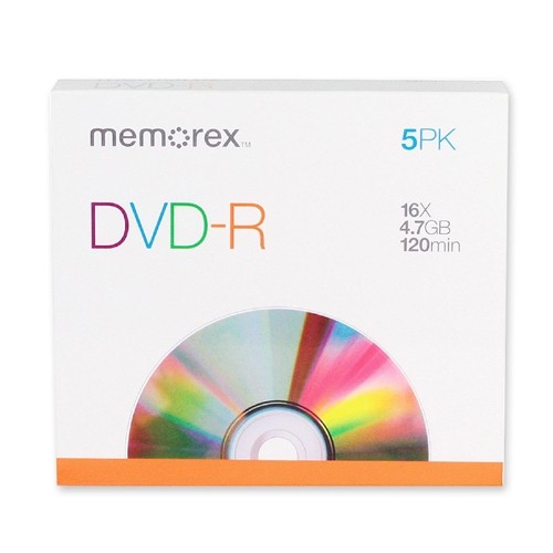  Memorex - DVD Recordable Media - DVD-R - 16x - 4.70 GB - 5 Pack Slim Case