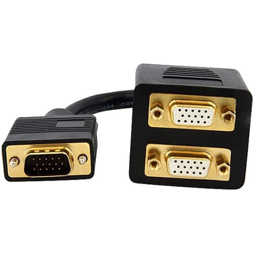 Front Standard. Startech - 1 ft VGA to 2x VGA Video Splitter Cable - M/F - Black.