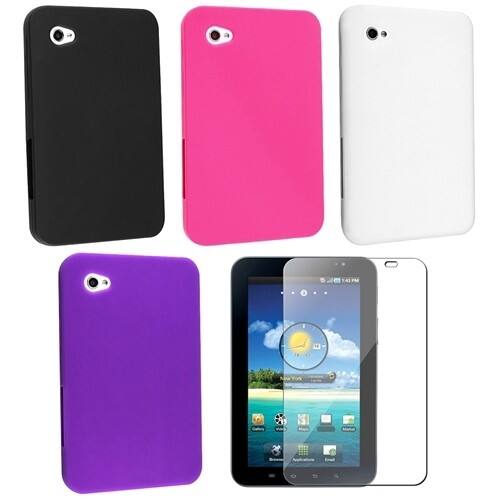 Front Standard. eForCity - Silicone Soft Skin Cases with Bonus Screen Protector for Samsung Galaxy Tab - Black, Clear White, Dark Purple, Hot Pin.