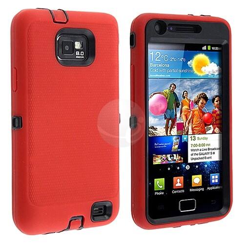 Front Standard. eForCity - Hybrid Case Compatible With Samsung Galaxy S II i9100, Plastic/Skin - Red.