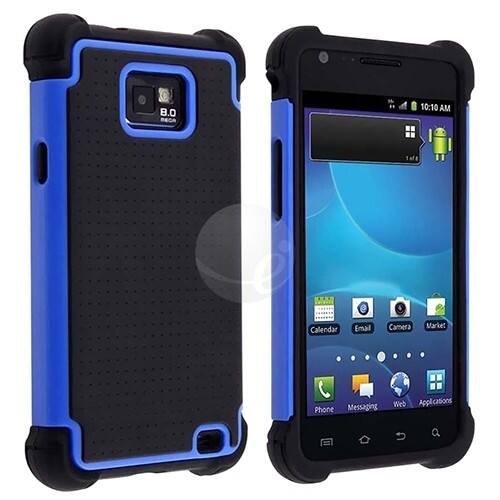 Front Standard. eForCity - Hybrid Armor Case Compatible With Samsung Galaxy S II AT&T i777 - Black, Blue.