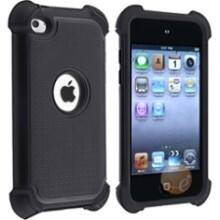 Front Large. eForCity - Hybrid Armor Case Compatible with Apple iPod touch 4th Generation, Skin/ Hard - Black.