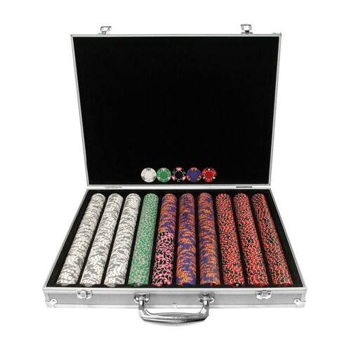 Front Standard. Trademark - Trademark Poker 1000 Chips Tri-Color Triple Crown Set with Aluminum Case.
