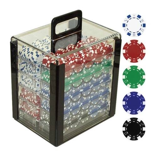 Front Standard. Trademark - Trademark Poker 1000 Chips 11.5g Dice-Striped Poker Set in Acrylic Carrier.