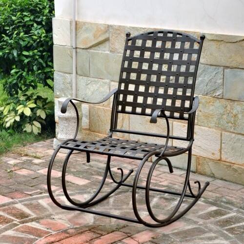 Front Standard. International Caravan & Blazing Needles - Santa Fe Wrought Iron Patio Rocker.