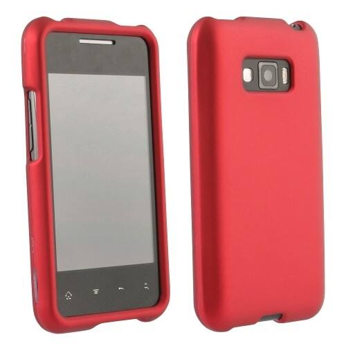 Front Standard. Wireless Xcessories - Rubberized Protective Shield compatible with LG LS696 Optimus Elite, Indy - Red.
