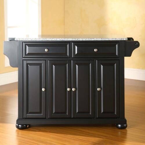 Crosley Furniture Alexandria Kitchen Island with Solid Grey Granite Top - Black