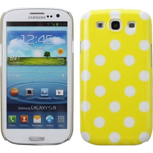 Front Standard. Fosmon - Polka Dot Hard Protector Case Cover for Samsung Galaxy S III S3 - White, Yellow.