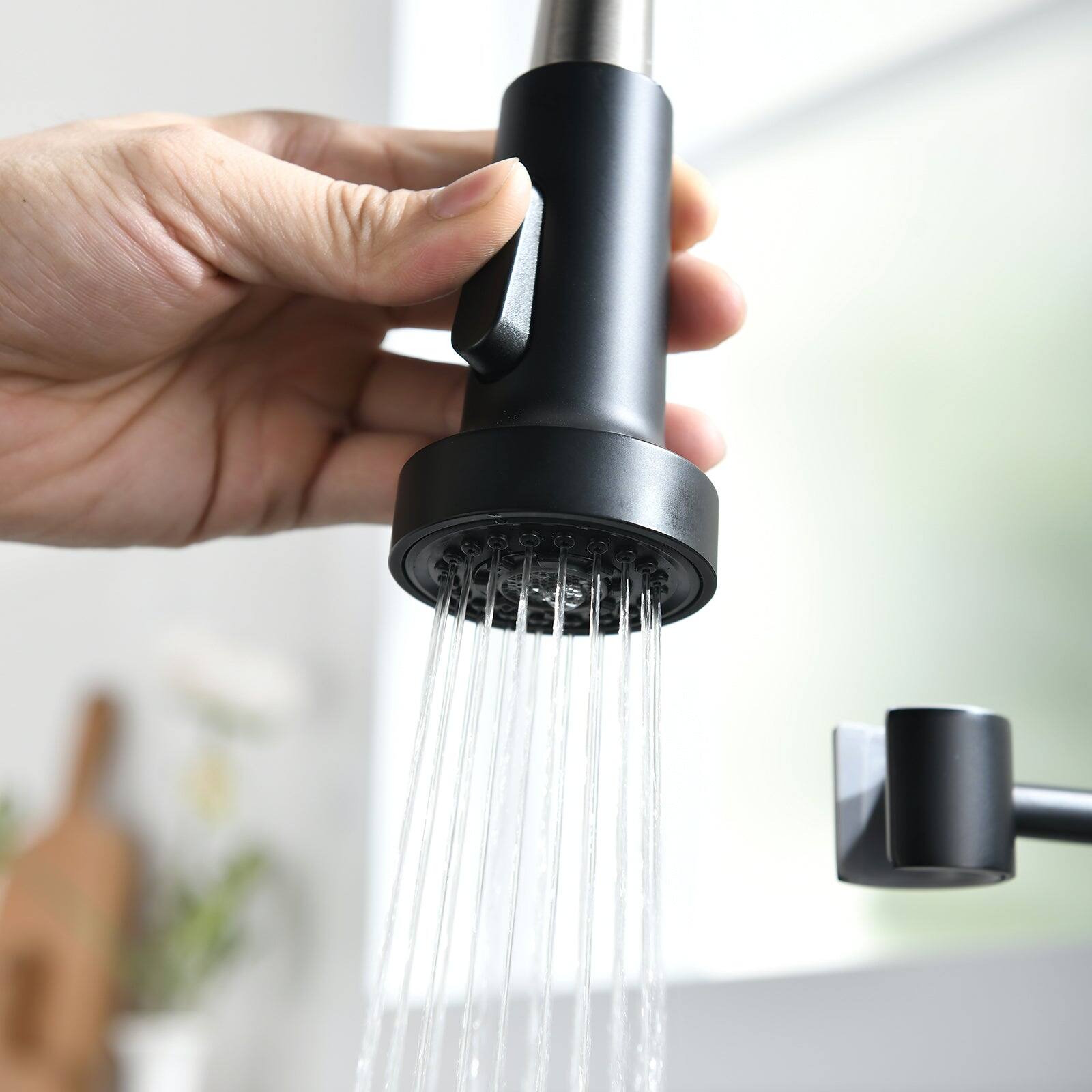 Alt View 9. Boyel Living - Matte Black with Brushed Nickel Single Handle Gooseneck Pull Down Sprayer Kitchen Faucet - Matte Black with Brushed Nickel.