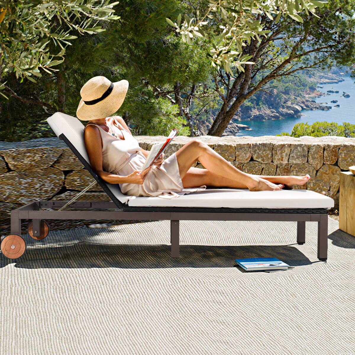 Alt View 3. Gymax - Gymax Patio Adjustable Rattan Recliner Chaise Lounge Chair w/ Cushion Wheels - as pic.