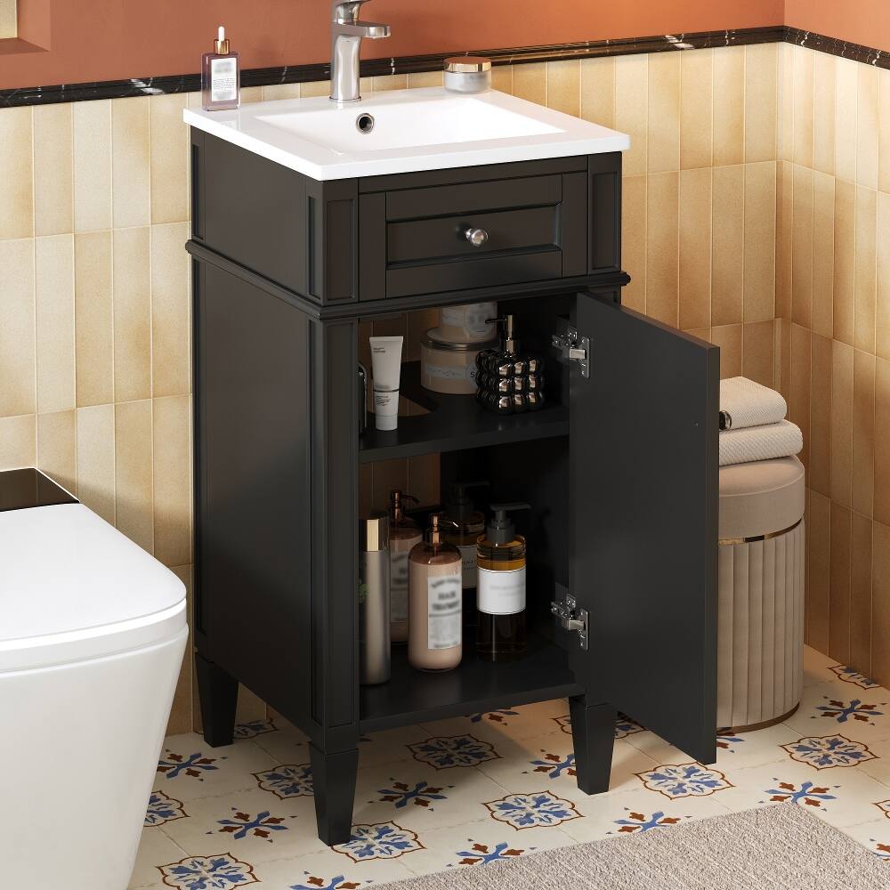 Angle. Loheer - Loheer 16 inch bathroom vanity with sink, black freestanding single vanity, french style bathroom cabinet - Black.
