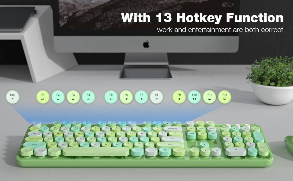 With 13 Hotkey Function  
work and entertainment are both correct  

Esc F1 F2 F3 F4 F5 F6 F7 F8 F9 F10 F11 F12  

Q W E R T Y U I O P  
A S D F G H J K L  
Z X C V B N M