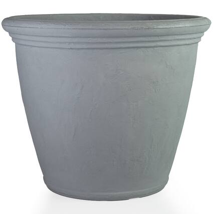 Front. Sunnydaze - 20 in Anjelica Dual-Wall Polyresin Planter - Light Gray.