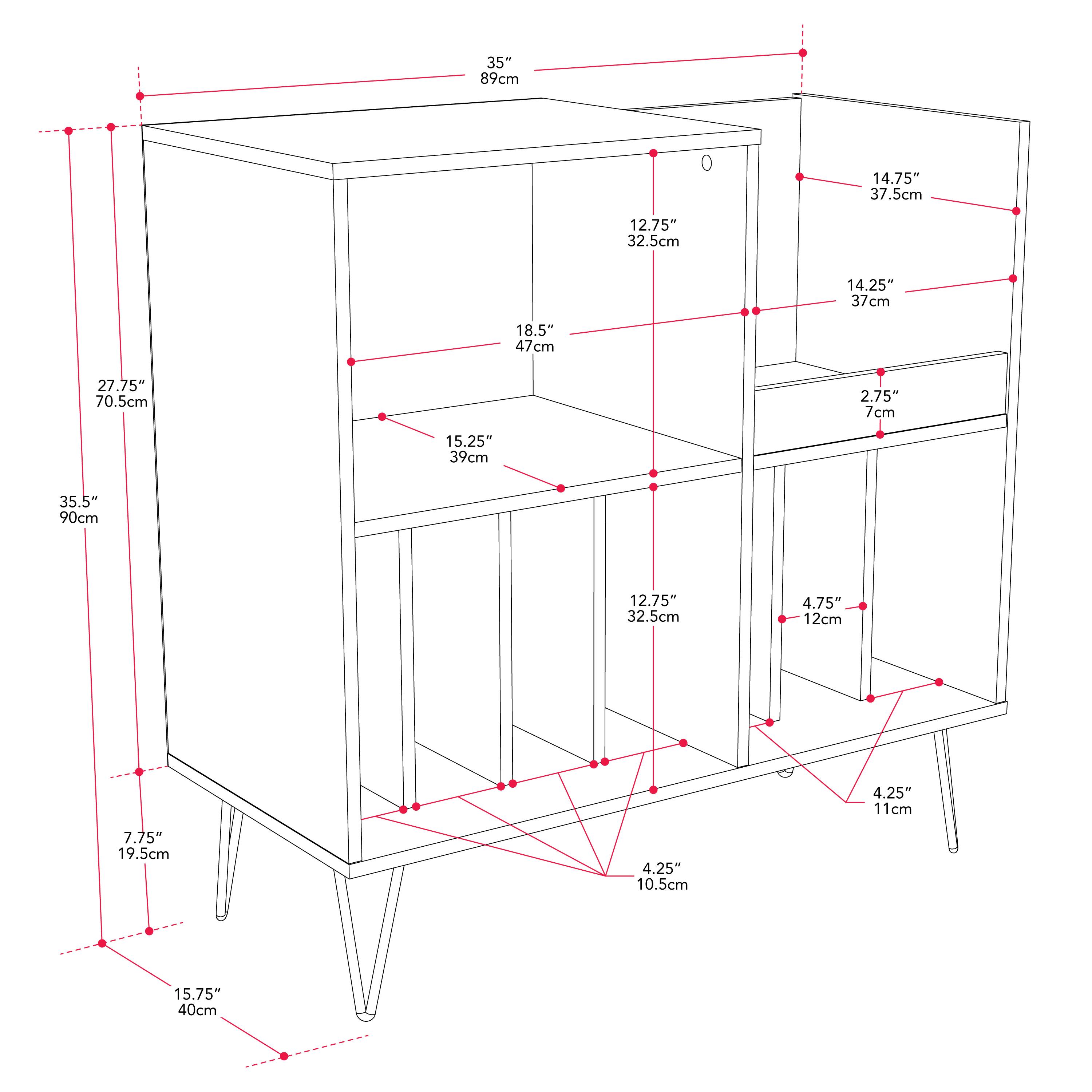 35" 89cm  
14.75" 37.5cm  
12.75" 32.5cm  
14.25" 37cm  
18.5" 47cm  
27.75" 70.5cm  
2.75" 7cm  
15.25" 39cm  
35.5" 90cm  
12.75" 32.5cm  
4.75" 12cm  
4.25" 11cm  
7.75" 19.5cm  
4.25" 10.5cm  
15.75" 40cm