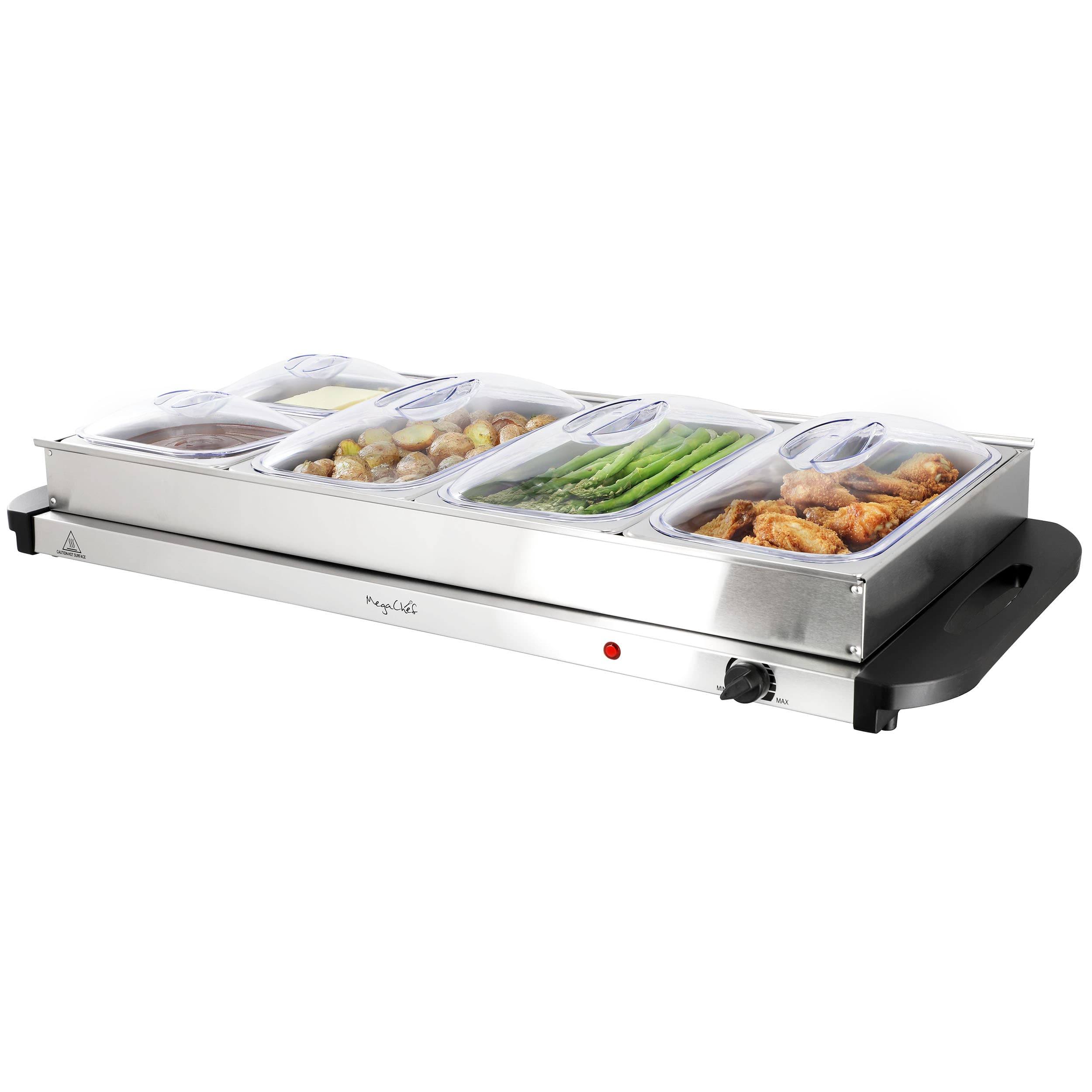 MegaChef - Buffet Server & Food Warmer With 5 Removable Sectional Trays , Heated Warming Tray and Removable Tray Frame - Silver