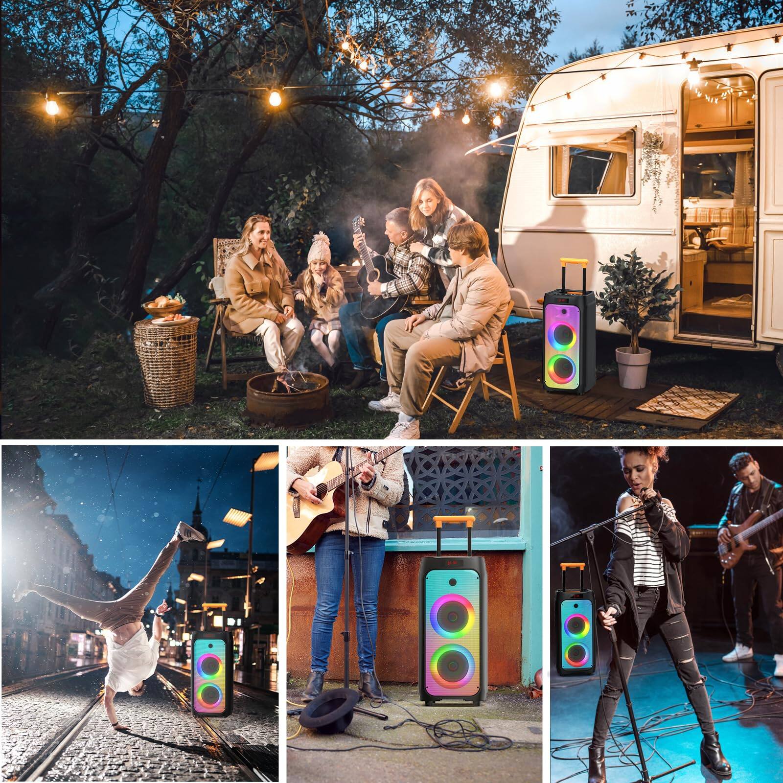 Alt View 3. GlowWise - 500W Karaoke Machine with 2 Wireless Mics, PA Speaker with Disco Light & Wheels, for Home/Outdoor Parties - Blank.