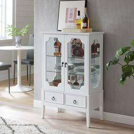 Kings Brand Furniture - Curio Accent Storage Cabinet with Doors, Glass Shelves & Drawers - White