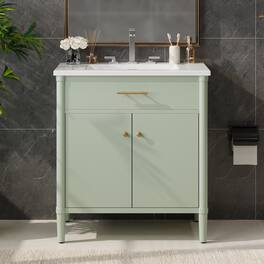 Loheer - 2.6 ft Bathroom Vanity with Ceramic Sink, Soft Close Doors, Adjustable Shelf - Green
