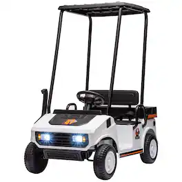 Qaba - Kids Golf Cart 2WD 2-Seater with Remote, Soft Start, Rear Suspension, Sunshade, Storage - White