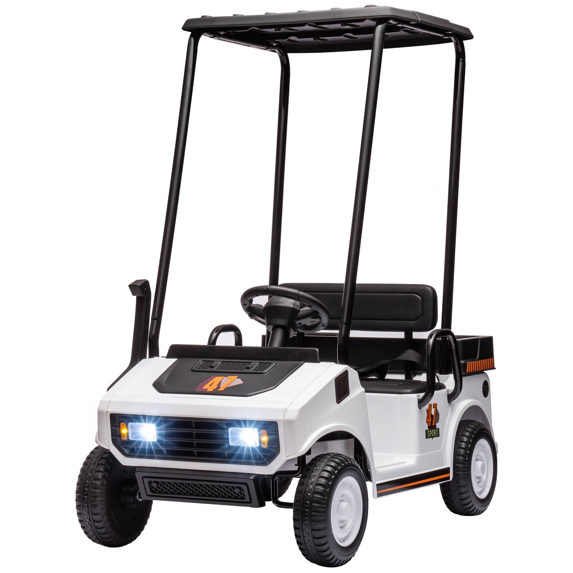 Front. Qaba - Kids Golf Cart 2WD 2-Seater with Remote, Soft Start, Rear Suspension, Sunshade, Storage - White.