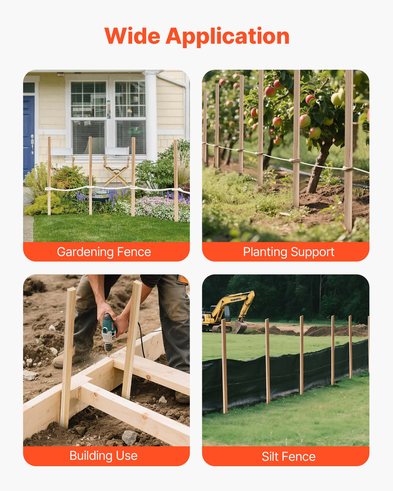 Wide Application  
- Gardening Fence  
- Planting Support  
- Building Use  
- Silt Fence