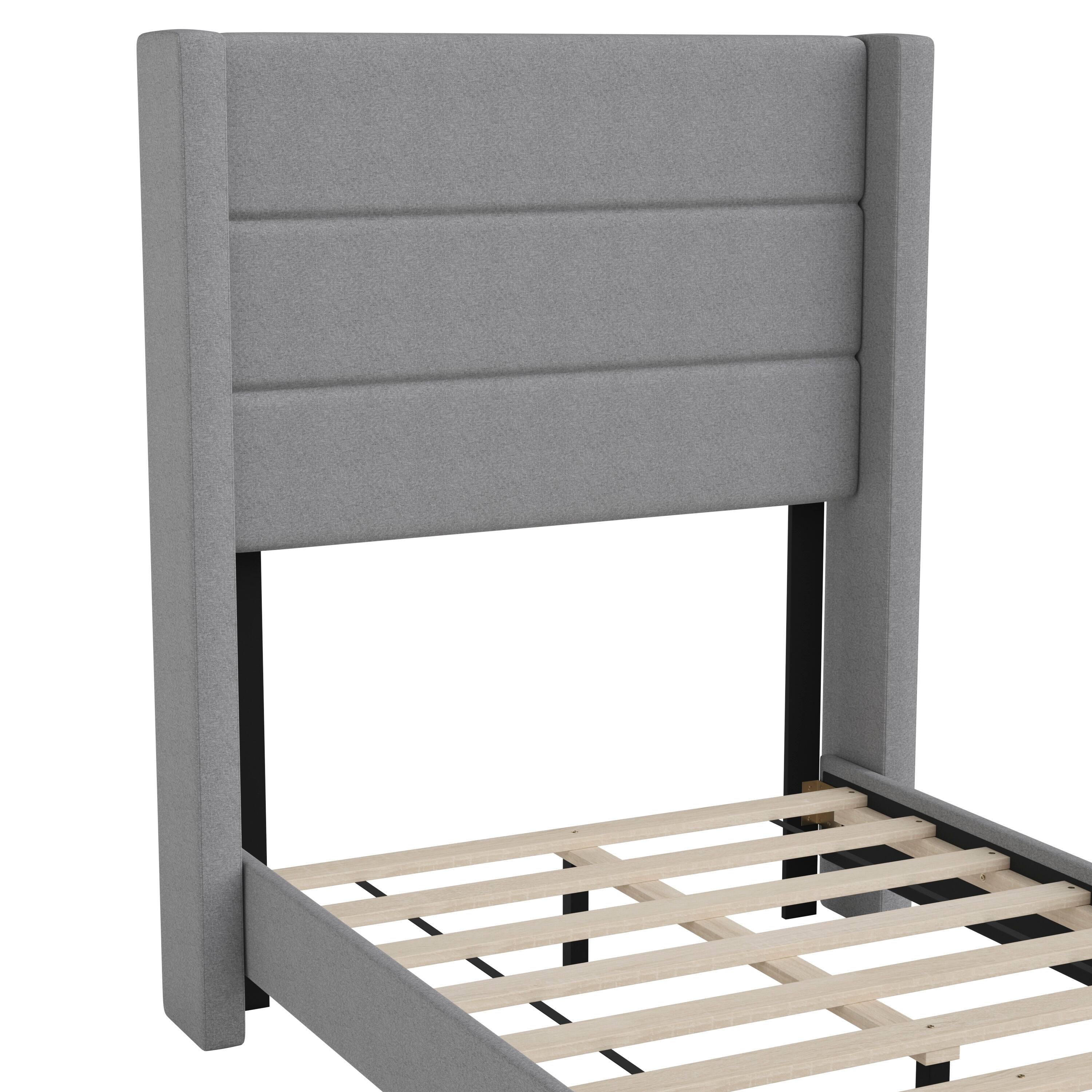 Alt View 10. Emma + Oliver - Upholstered Platform Bed with Wingback Headboard - Gray.