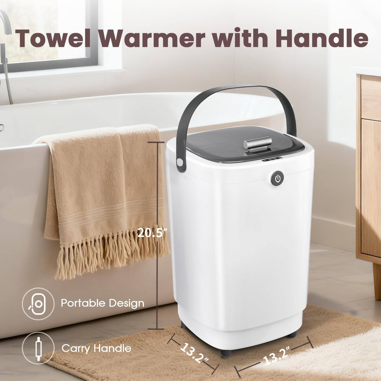 Towel Warmer with Handle

20.5"

Portable Design

Carry Handle

13.2"